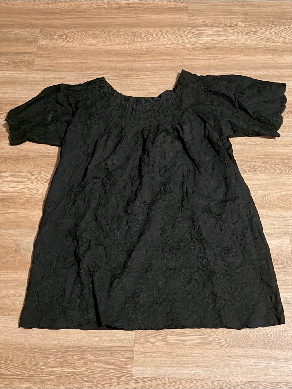 Black Embroidered Off-Shoulder Tunic Top